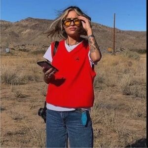 Vintage Angora Lambswool vest top cherry red size small ribbed v neck